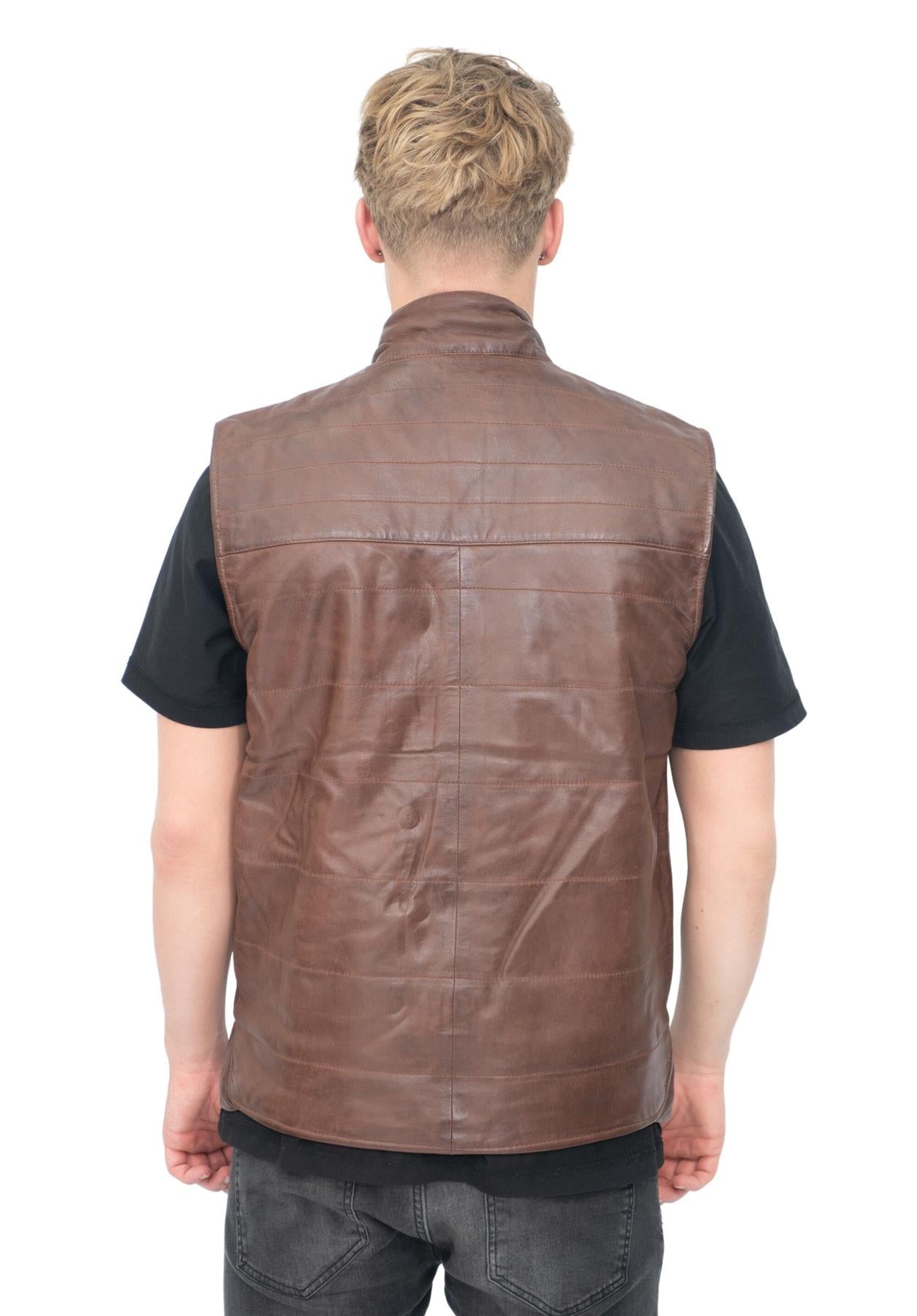 Mens Reversible Black and Brown Leather Gilet-Preston