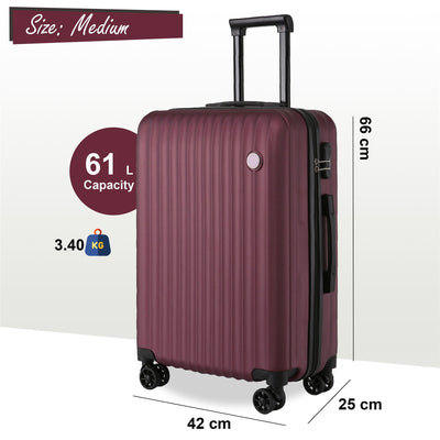 ABS Hard Shell Burgundy Suitcase Luggage Set Travel Carry on Cabin Bag