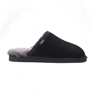Men's Genuine Sheepskin Black Suede Mule Winter Warm Non-Slip - Highland