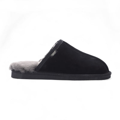 Men's Genuine Sheepskin Black Suede Mule Winter Warm Non-Slip - Highland