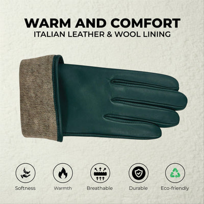 Womens Italian Leather Winter Buckle Soft Wool Lining Gloves - L-GLV-601