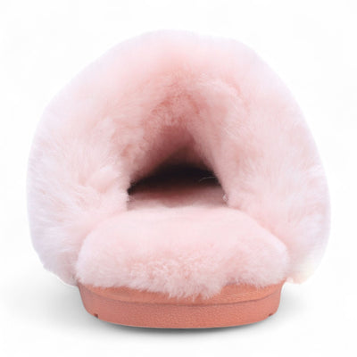 Women's Genuine Sheepskin Pink Suede Mule Winter Slippers - Luna