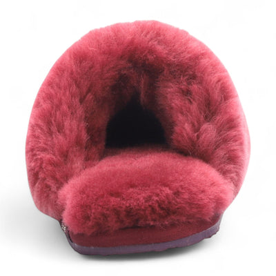 Women's Sheepskin Slippers Burgundy Warm Winter Fur Mule - Aurora