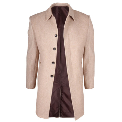 Men's Wool Blend Classic Collar Beige Overcoat