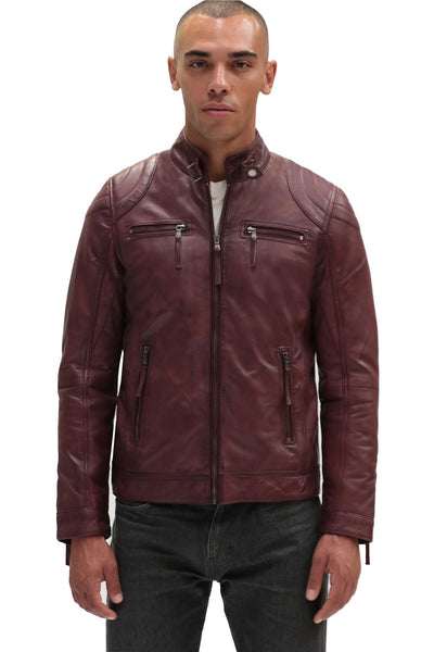 Mens Moto Leather Biker Jacket-Taiwan