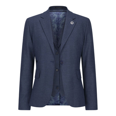 Women's Navy Three-Piece Tailored Fit Suit in Prince of Wales Check