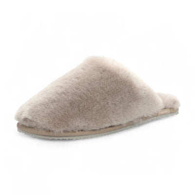 Women's Sheepskin Slippers Taupe Warm Winter Fur Mule - Aurora