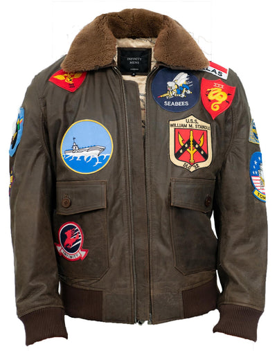 Mens Top Gun A2 Leather Bomber Jacket-San Diego