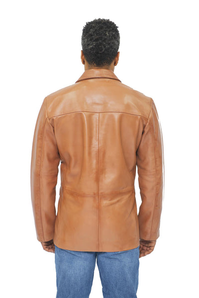 Mens 3 Button Leather Blazer Jacket-Dubai