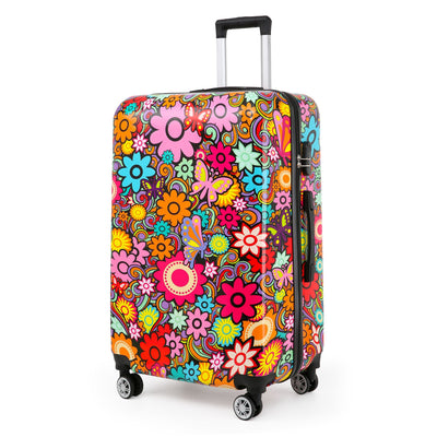 Hardside Shell Suitcase Set Flower Print Luggage Lightweight Cabin Travel Bag