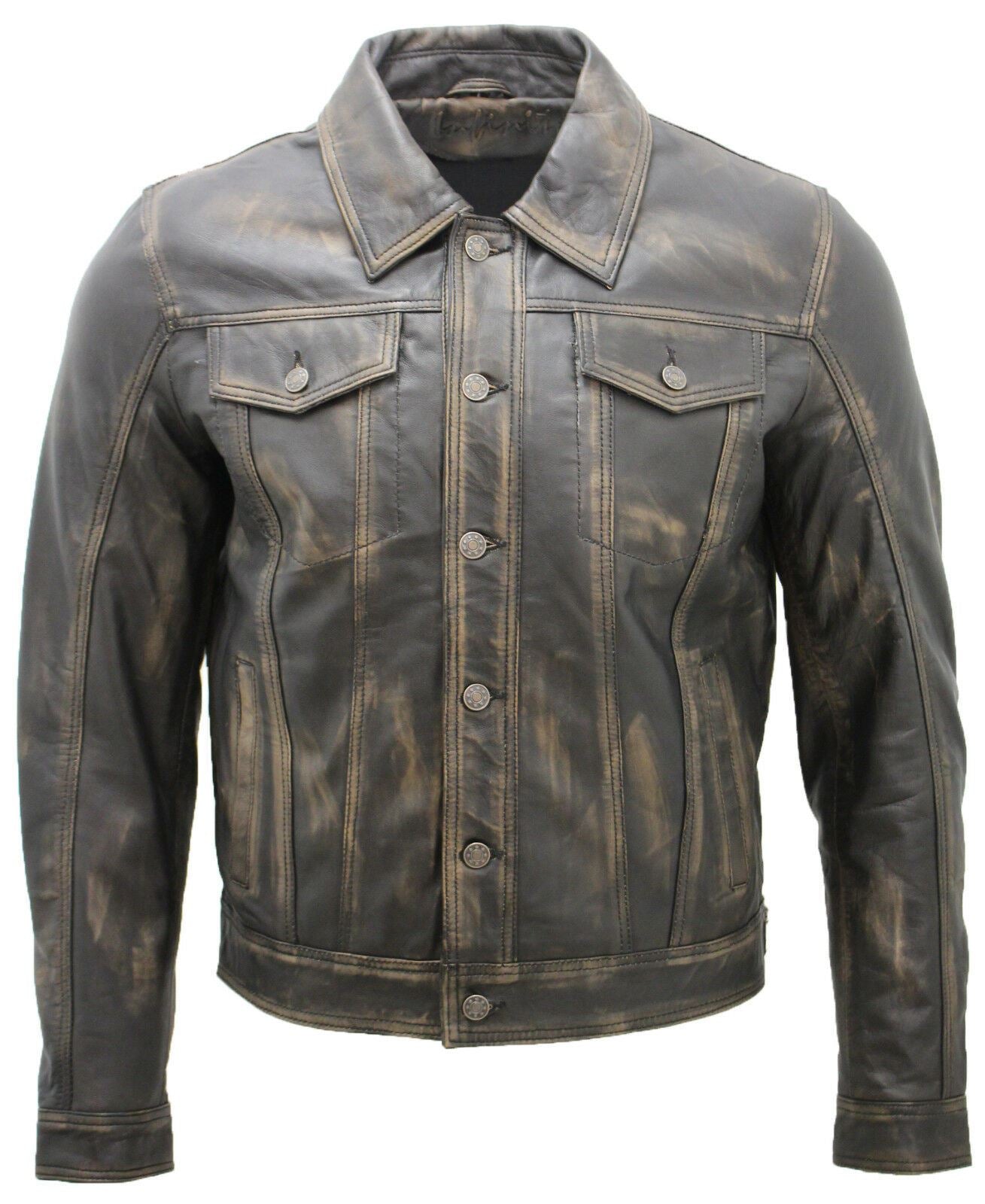Men’s Retro Leather Trucker Jacket-Constantine