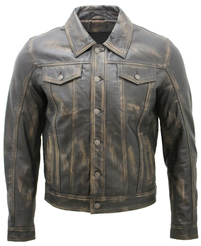 Men’s Retro Leather Trucker Jacket-Constantine