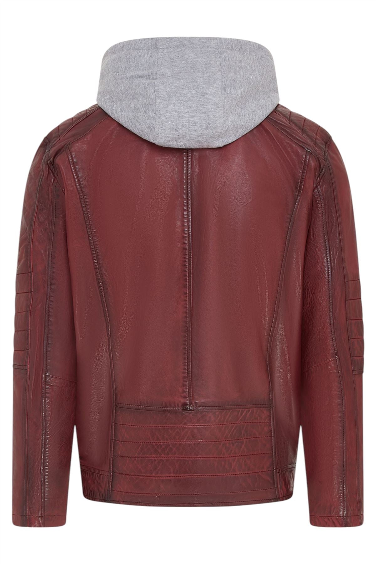 Men's Hooded Biker Lamb Leather Jacket - Burten
