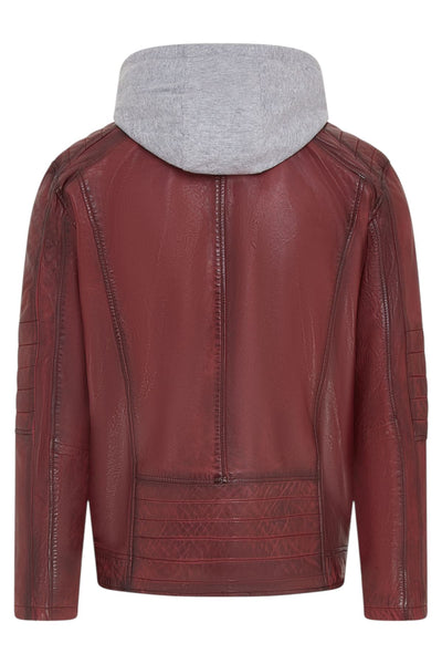 Men's Hooded Biker Lamb Leather Jacket - Burten