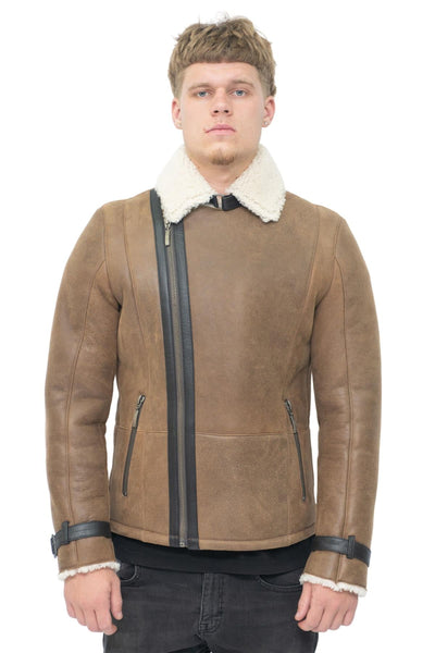 Mens Double Breasted Sheepskin Leather Biker Jacket-Heathfield