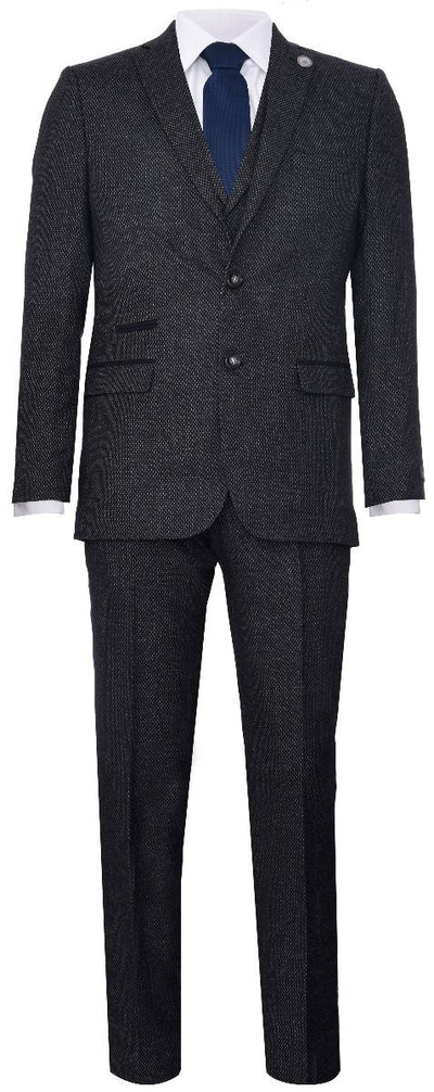Men's 3 Piece Black Herringbone Tweed Suit