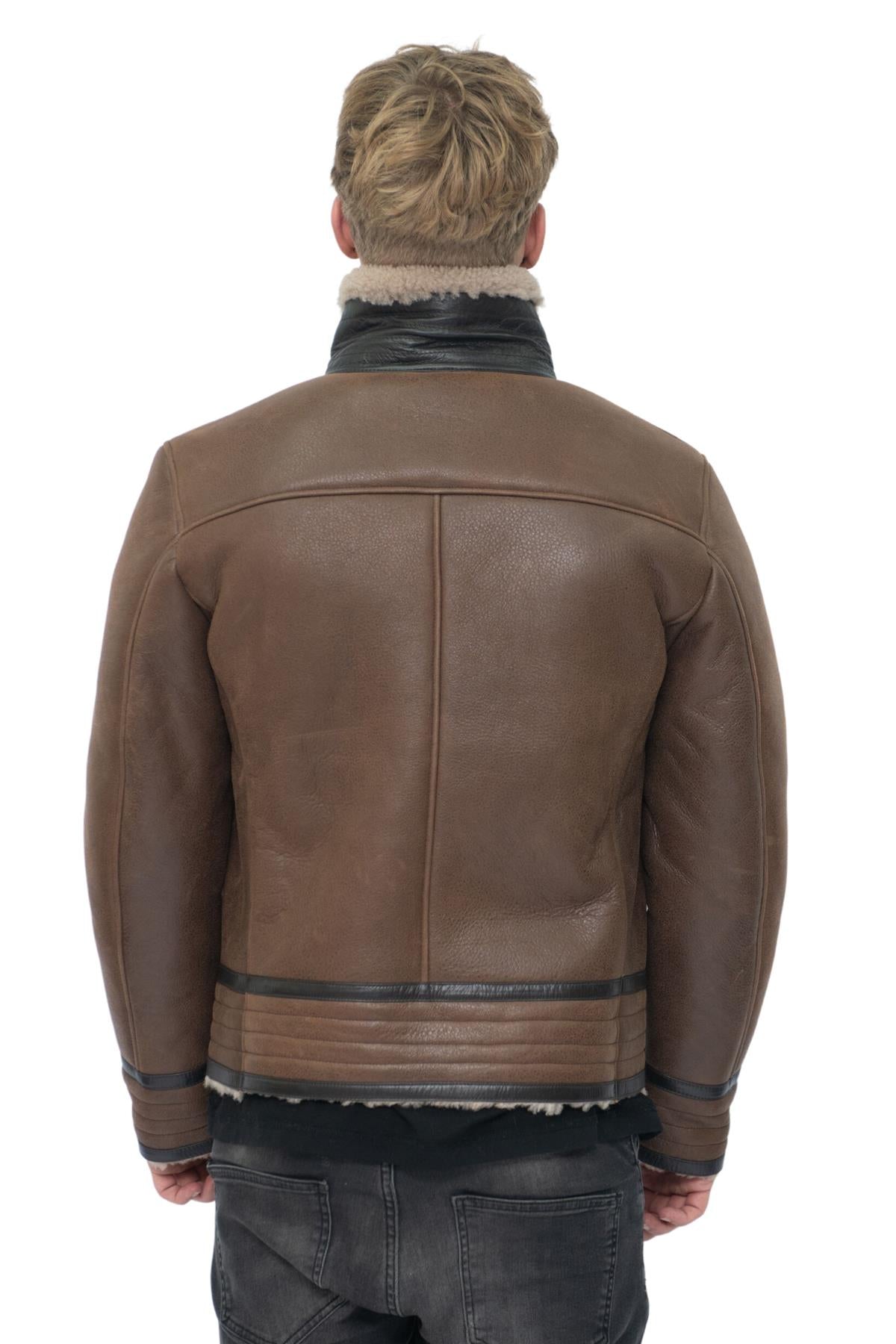 Mens Retro Pilot Sheepskin Leather Biker Jacket-Helmsley