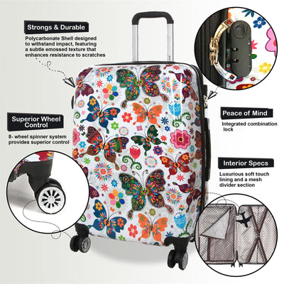 Hard Shell 4 Wheel Suitcase Print Luggage Cabin Travel Bag