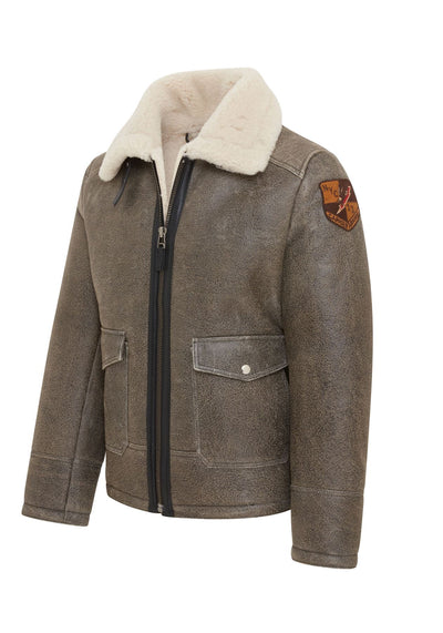 Mens Grey B3 Shearling Bomber Aviator Jacket - Akutan