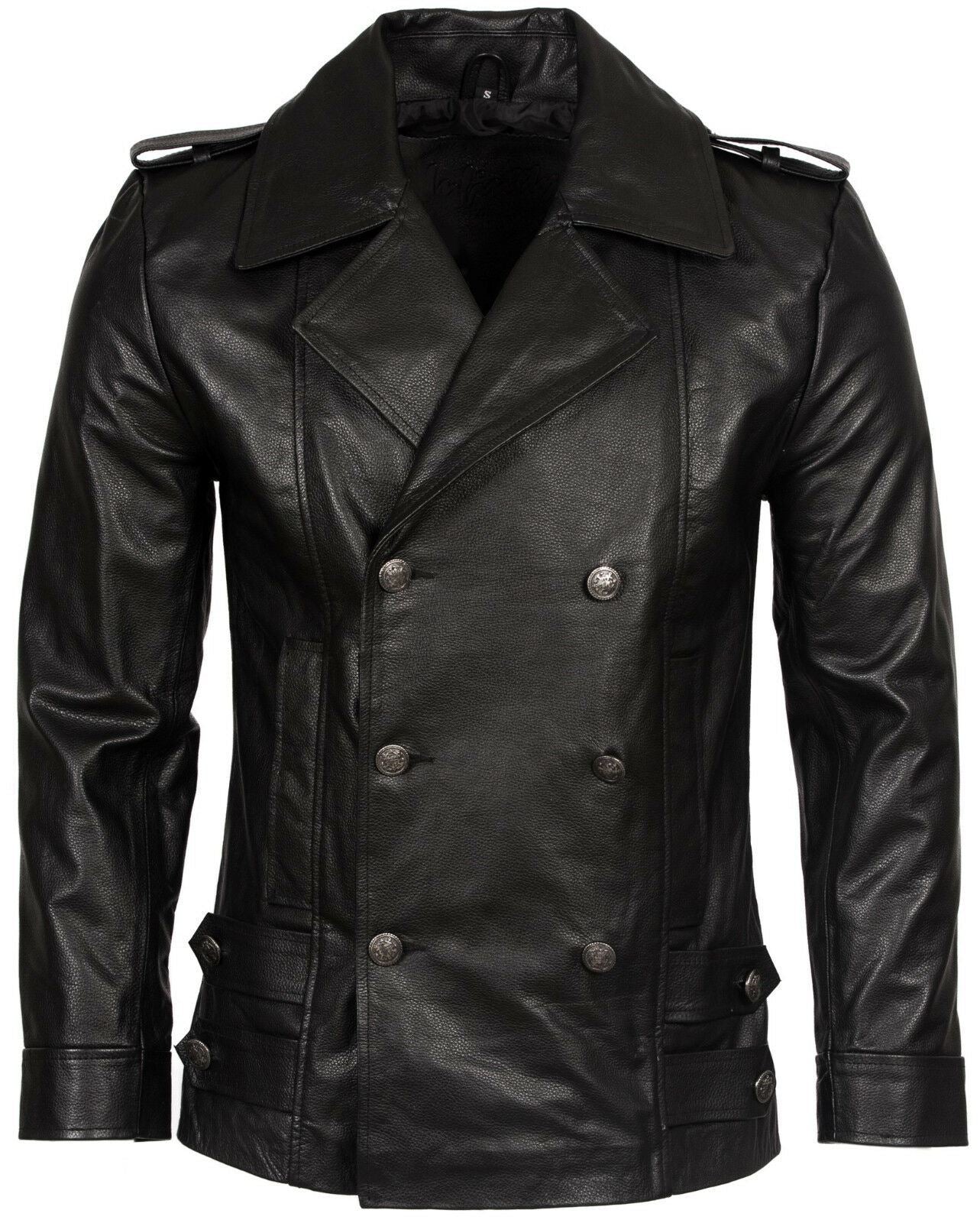 Mens Cowhide Leather Peacoat-Leiden