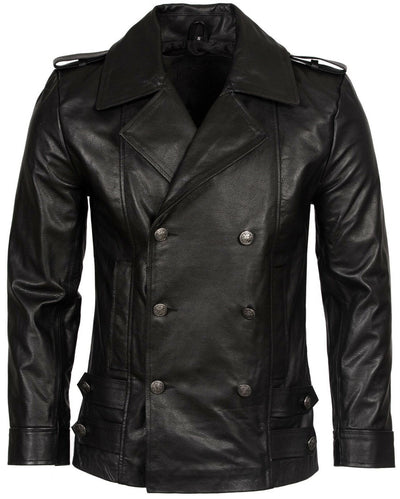 Mens Cowhide Leather Peacoat-Leiden