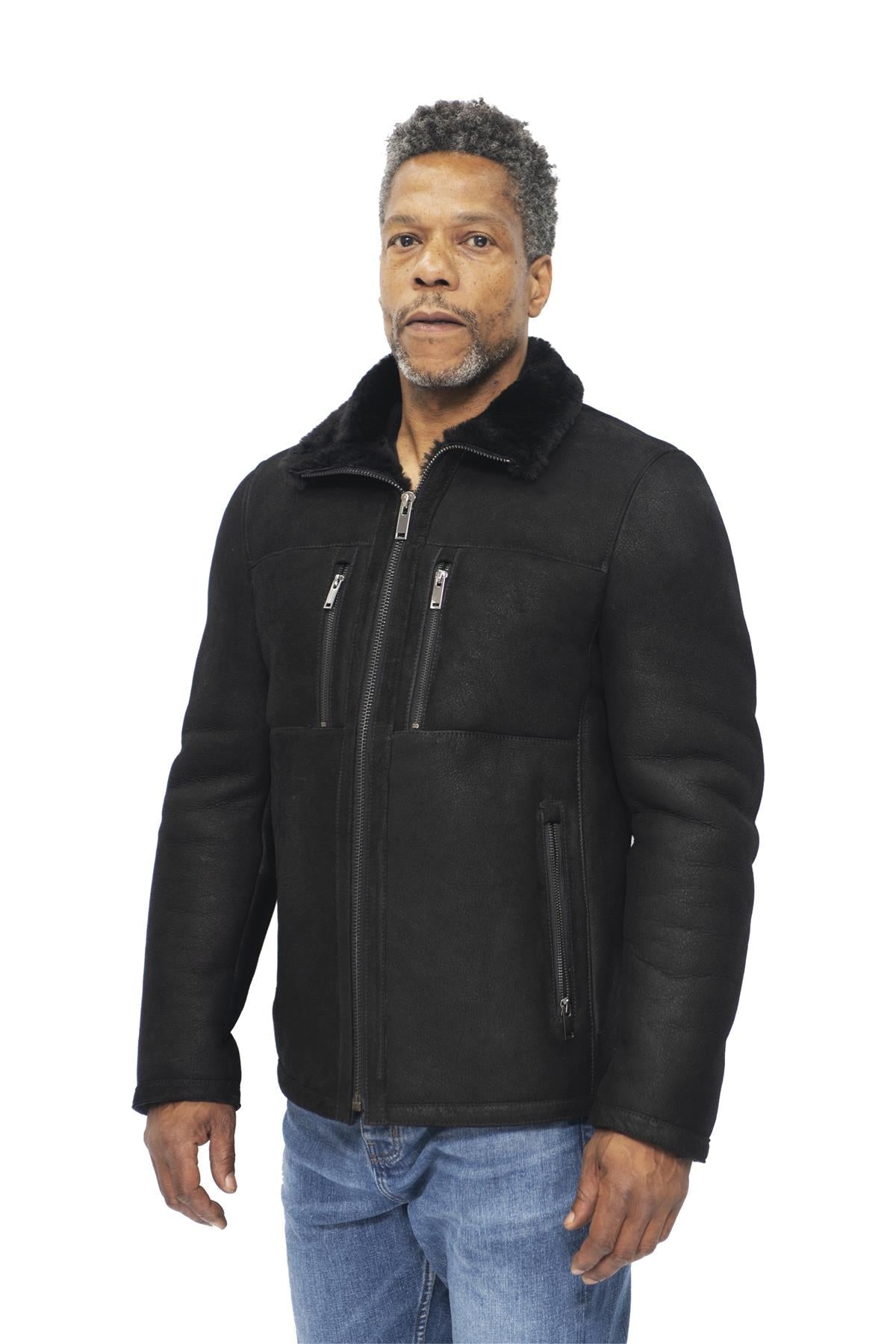 Mens Sheepskin Biker Bomber Jacket-Hungerford