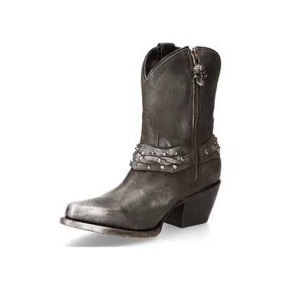 New Rock Black Leather Pointed Cowboy Boots- WSTM005-S1