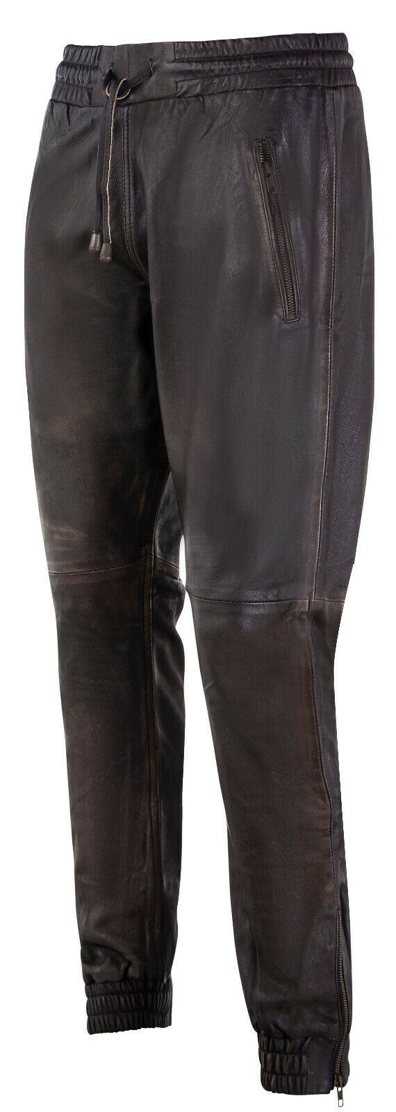 Mens  Leather Jogging Bottoms-Boston