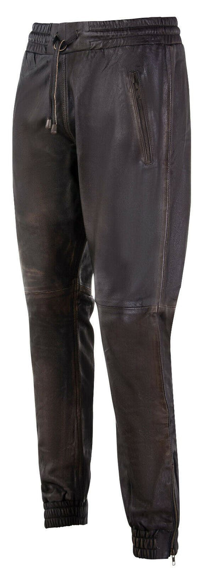 Mens  Leather Jogging Bottoms-Boston
