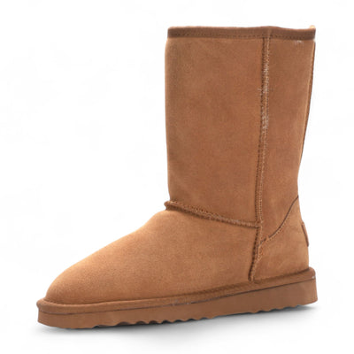 Women's Genuine Sheepskin Chestnut Suede Slip-On Ankle Winter Boots - Dusk