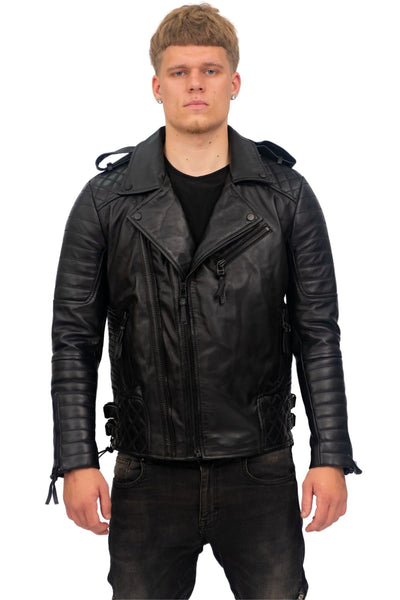 Mens Slim-Fit Double Zip Brando Leather Biker Jacket-Cairo