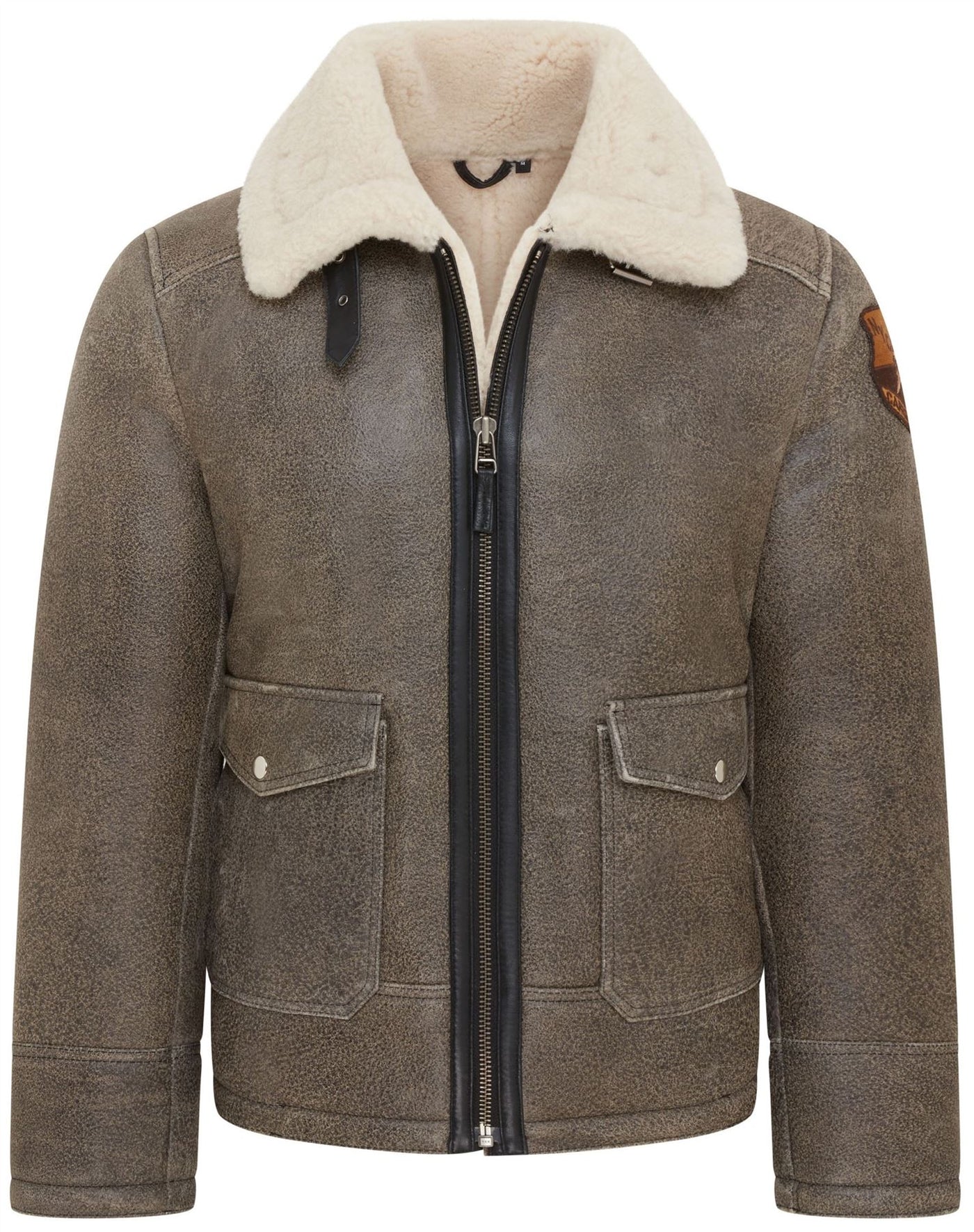 Mens Grey B3 Shearling Bomber Aviator Jacket - Akutan