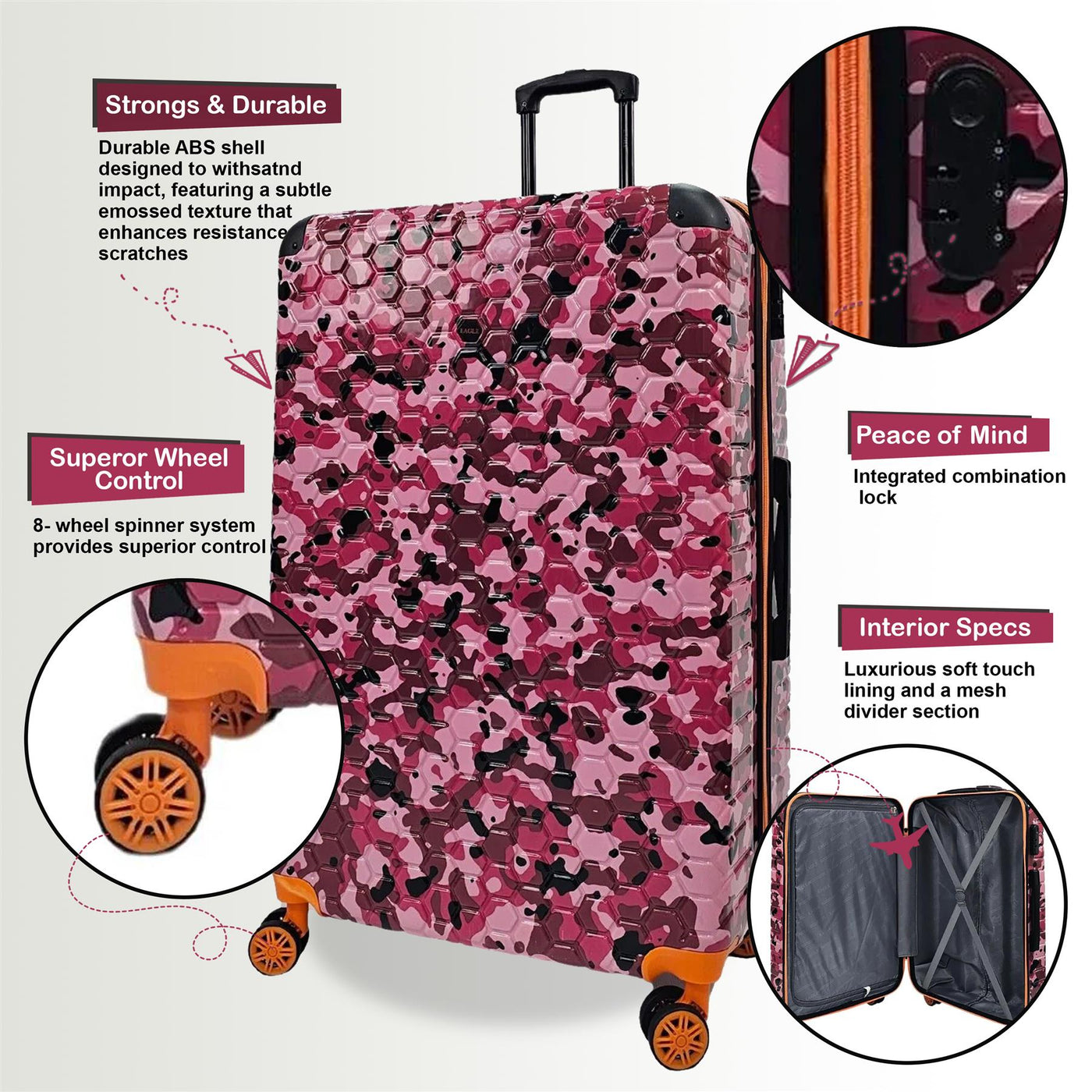 Hardshell Cabin Robust 8 Wheel ABS Luggage Travel Bag