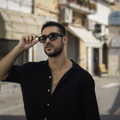 De-Gamme Black Rectangle Thick Frame Polarized Sunglasses - Budapest