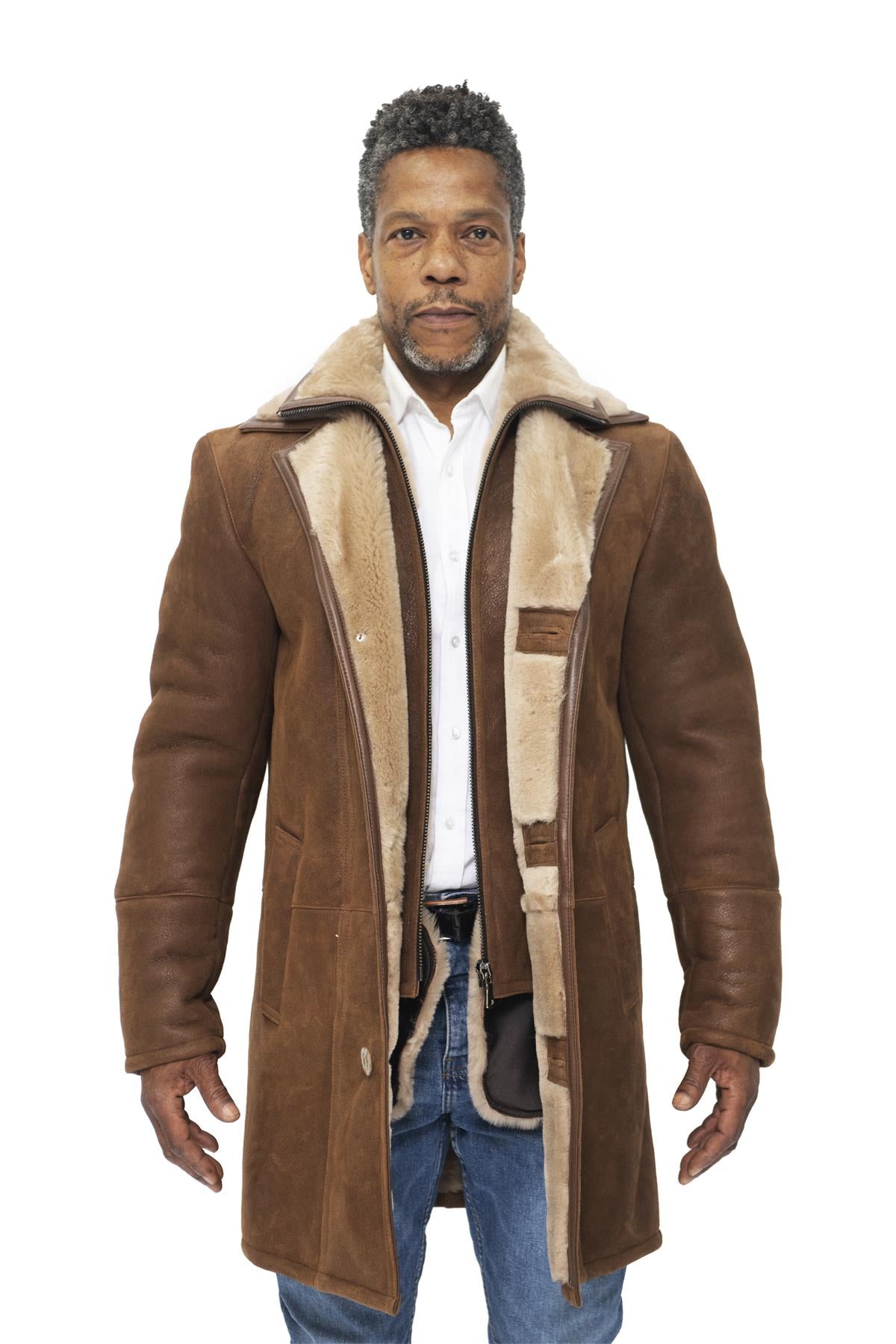 Mens Warm Shearling Sheepskin Leather Coat-Florence