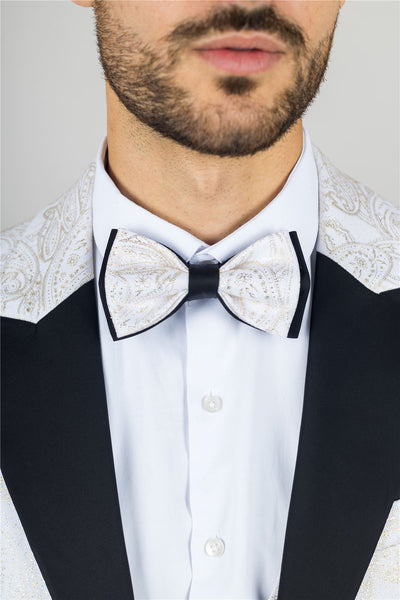 Men's 4 Piece White Paisley Wedding Suit Tailor Fit