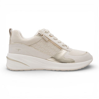 Tamaris Women’s White Gold Platform Trainers Sneaker Zip Lace-Up Running Shoes