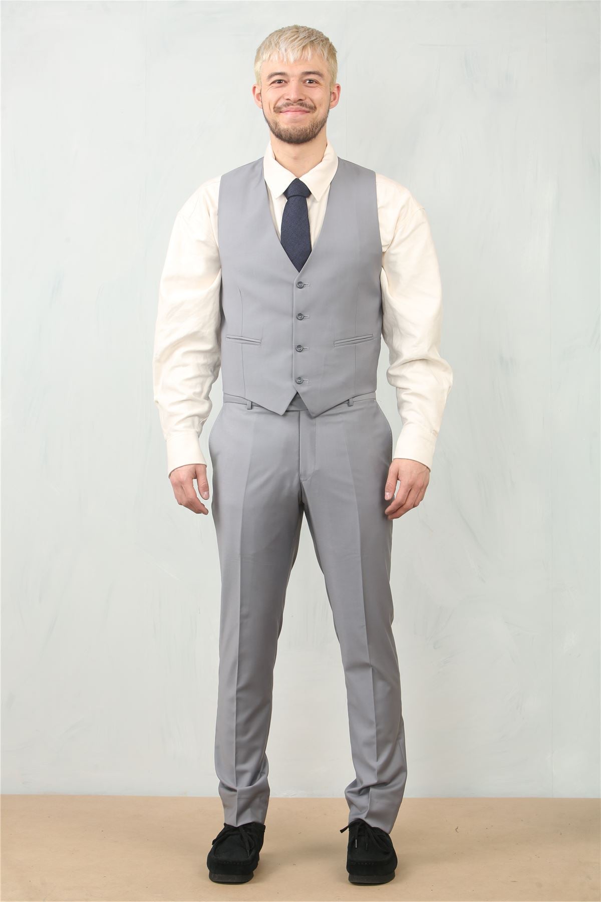 Men's Grey 3 Piece Formal Classic Prom Suit Workwear