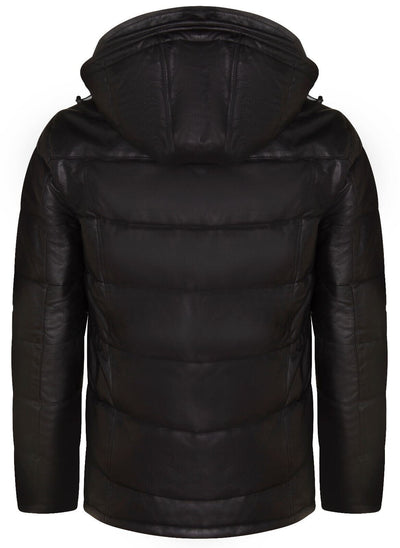 Mens Puffer Leather Bomber Jacket-Alicante