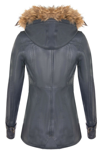 Womens Leather Hooded Parka Jacket-Putian