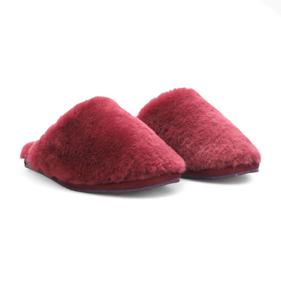 Women's Sheepskin Slippers Burgundy Warm Winter Fur Mule - Aurora