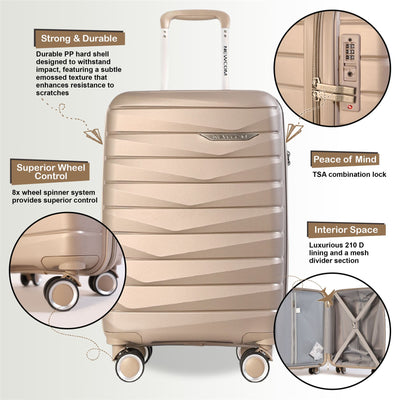 Hard Shell Cabin 36 x 22.5 x 56 cm PP Luggage Suitcase Suitable for Easyjet, Ryanair