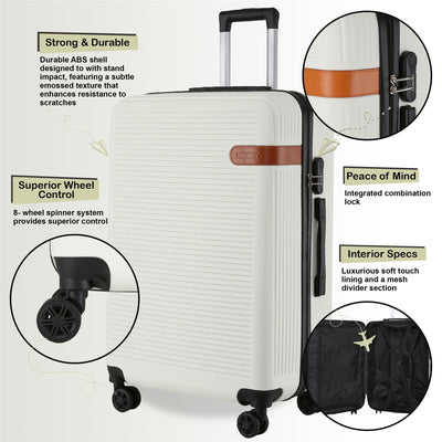 Hard Shell Cream Classic Dual 4 Wheel Luggage Suitcase Set