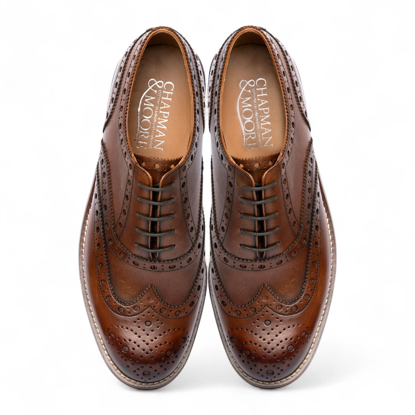 Chapman & Moore Men's Brown Leather Wingtip Brogue Oxford Office Shoes