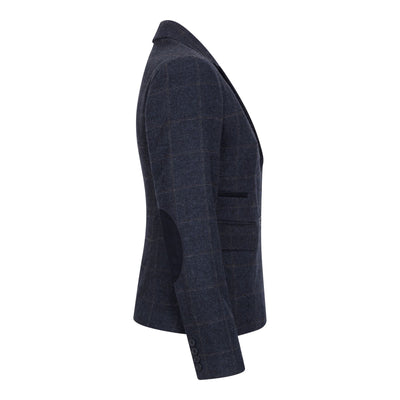 Women's Navy Tailored Fit 2 Piece Set Tweed Formal Blazer Waistcoat
