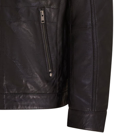 Mens Hooded Leather Biker Jacket - Stavern