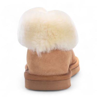 Women's Sheepskin Suede Ankle Tan Slip-On Bootie Winter - Glacier