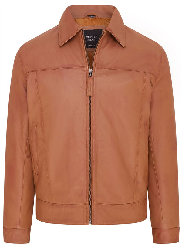 Mens Retro Classic Leather Harrington Biker Jacket - Drammen