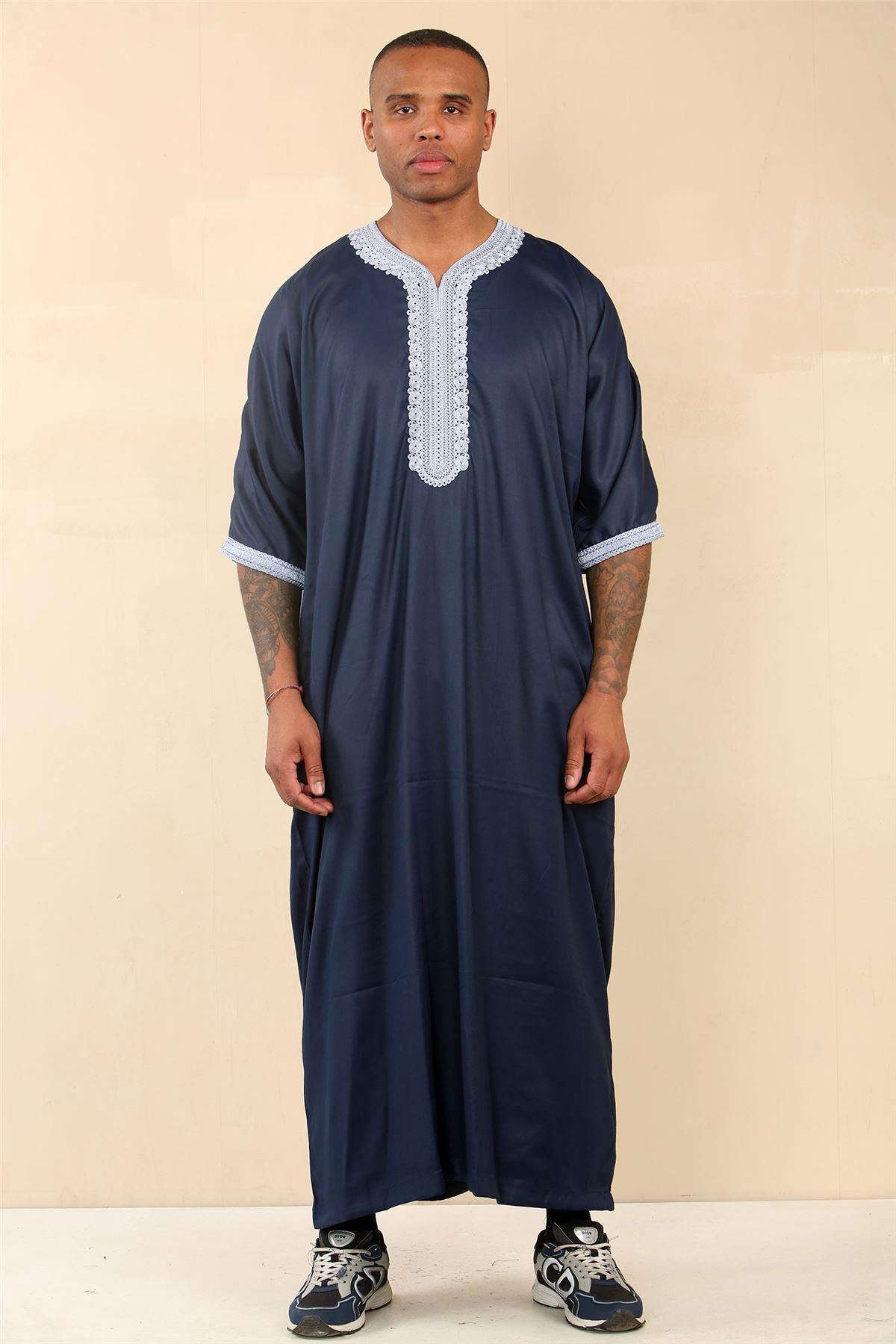 Men's Blue Moroccan Thobe Jubba Robe Eid Djellaba Gandoura