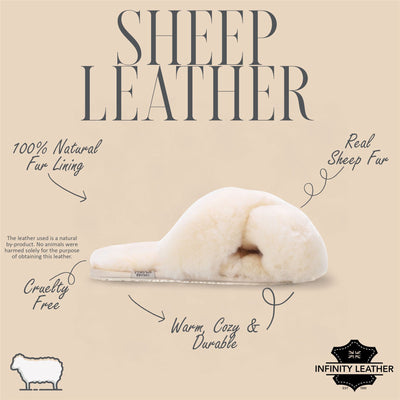 Women's Sheepskin Slippers Beige Warm Winter Fur Crossover - Snowbelle
